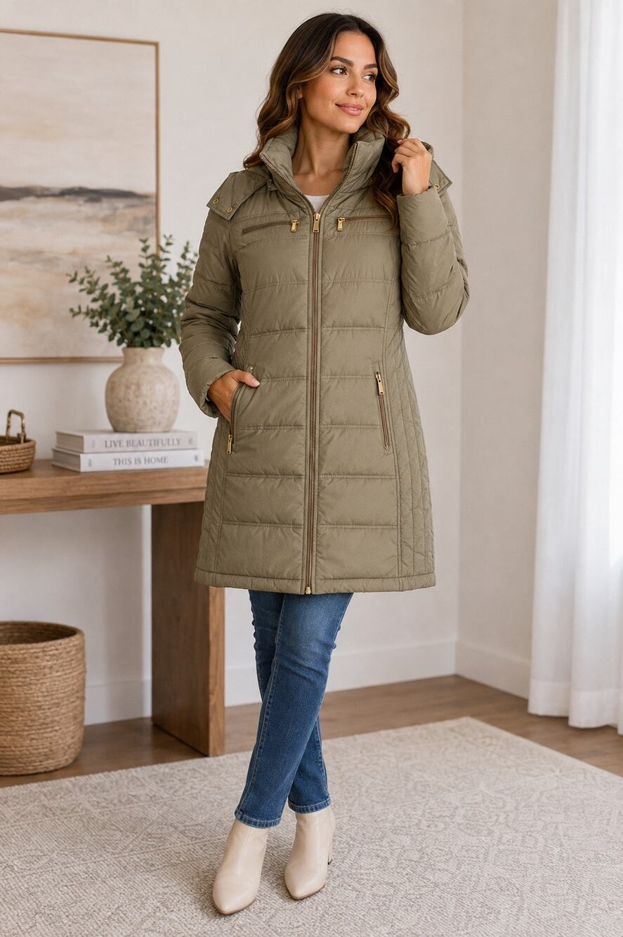 Michael Kors Olive Green Down Puffer Coat Small